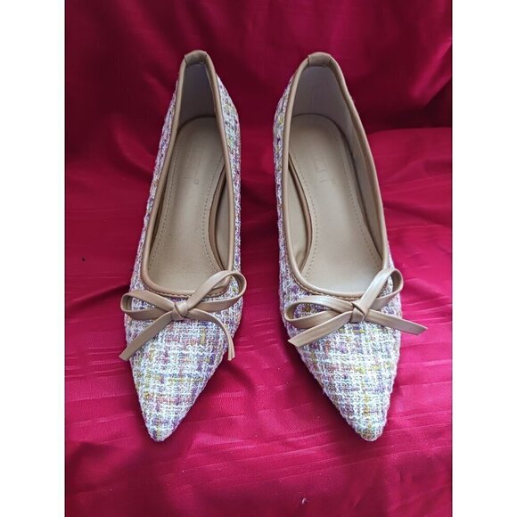 Xiwen Shoes - Xiwen Womens Tweed Pointed-Toe Heels With Bow Accent Stiletto multicolor size 36